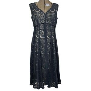 NANETTE LEPORE Womens (8) Black Lace Midi Dress Coquette Cocktail Whimsygoth
